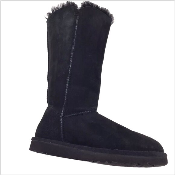 Ugg Bailey Button Tall Triplet Suede Fur Shearling Lined Boots Black Size 7 - Picture 9 of 14